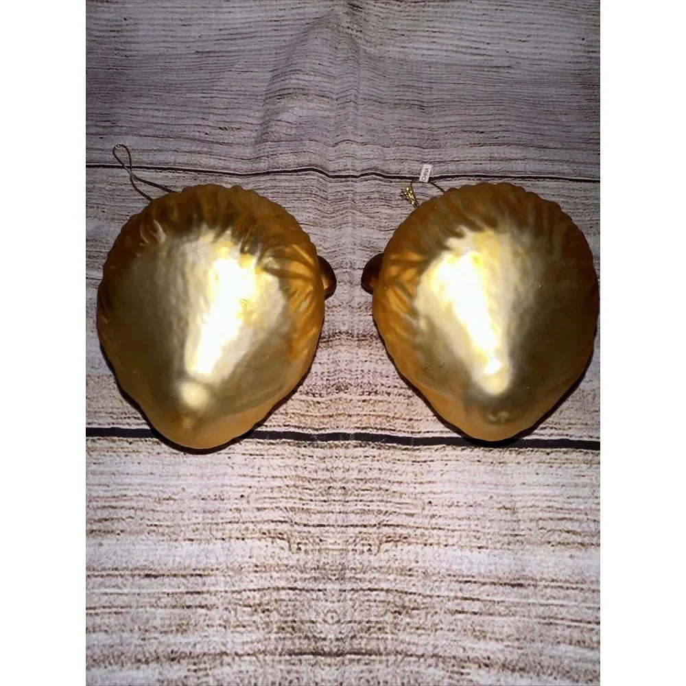 Set of 2 Monkey Head Glass Christmas Ornaments‎ Gold Safari Jungle Chimpanzee